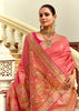 Georgia Peach Woven Banarasi Designer Silk Saree With Contrast Blouse