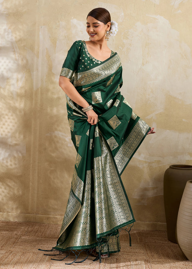 Forest Green Woven Banarasi Silk Saree