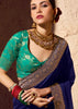 Navy Blue Woven Crepe Georgette Saree