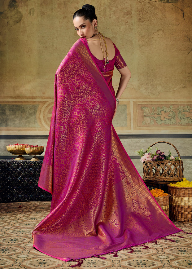 Magenta Pink Woven Banarasi Silk Saree