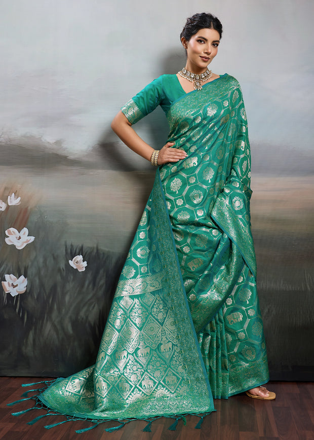 Antique Green Woven Banarasi Silk Saree