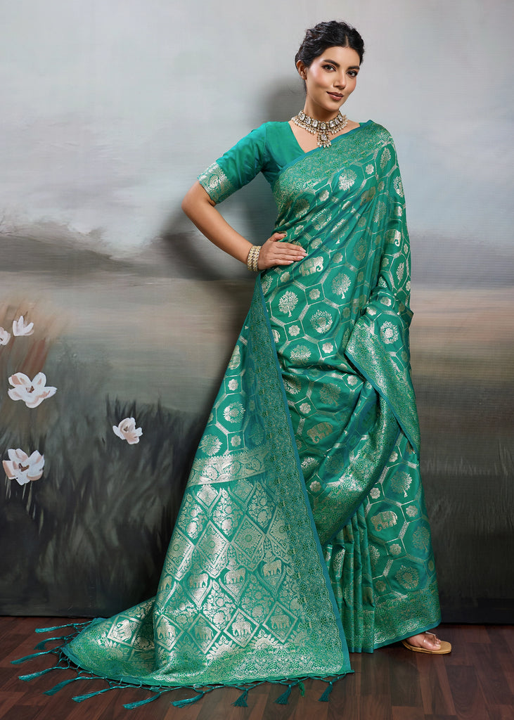 Antique Green Woven Banarasi Silk Saree