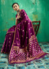 Plum Purple Woven Banarasi Satin Silk Saree