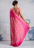Magenta Pink Satin Silk Saree with Ajrakh Printed Pallu and Blouse