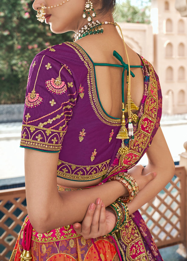 Multicolor Banarasi Silk Embroidered Lehenga