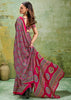 Fuchsia Pink Printed Satin Silk Saree