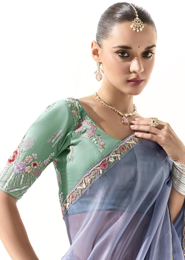 Allure Blue Designer Organza Tissue Silk Saree