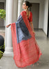 Slate Grey & Red Printed Tussar SIlk Saree
