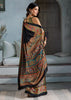 Jet Black Printed Satin Silk Saree
