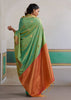 Grass Green Woven Silk Saree With Contrast Blouse