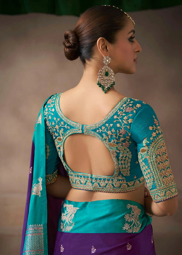 “Exclusive Offer” : Purple Woven Banarasi Satin Silk Saree