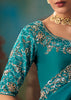 Peacock Blue Embroidered Designer Saree