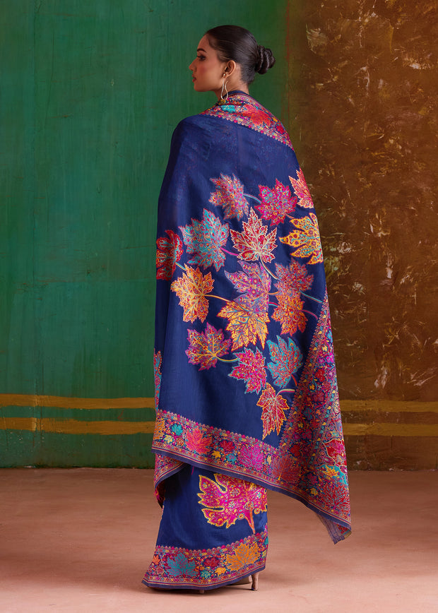 Sapphire Blue Woven Cotton Kashmiri Jamewar Saree