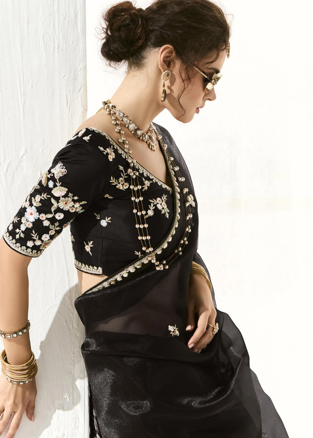 Desire Black Designer Organza Tissue Silk Saree