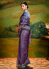 Iris Purple Heavy Embroidered Designer Silk Saree With contrast Blouse