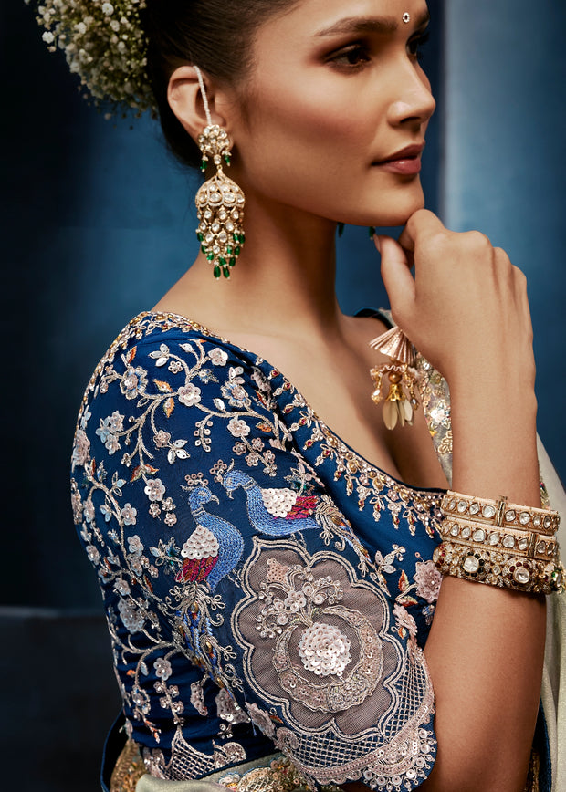 Haze Grey Embroidered Designer Tissue Saree