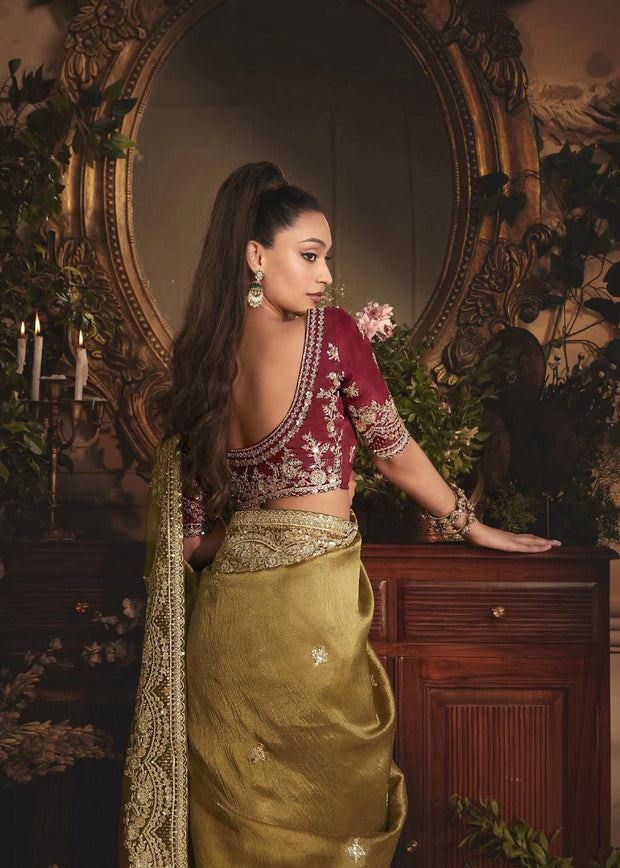 Bronze Green Designer Tissue Organza  Saree