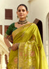 Glow Green Woven Banarasi Designer Silk Saree With Contrast Blouse