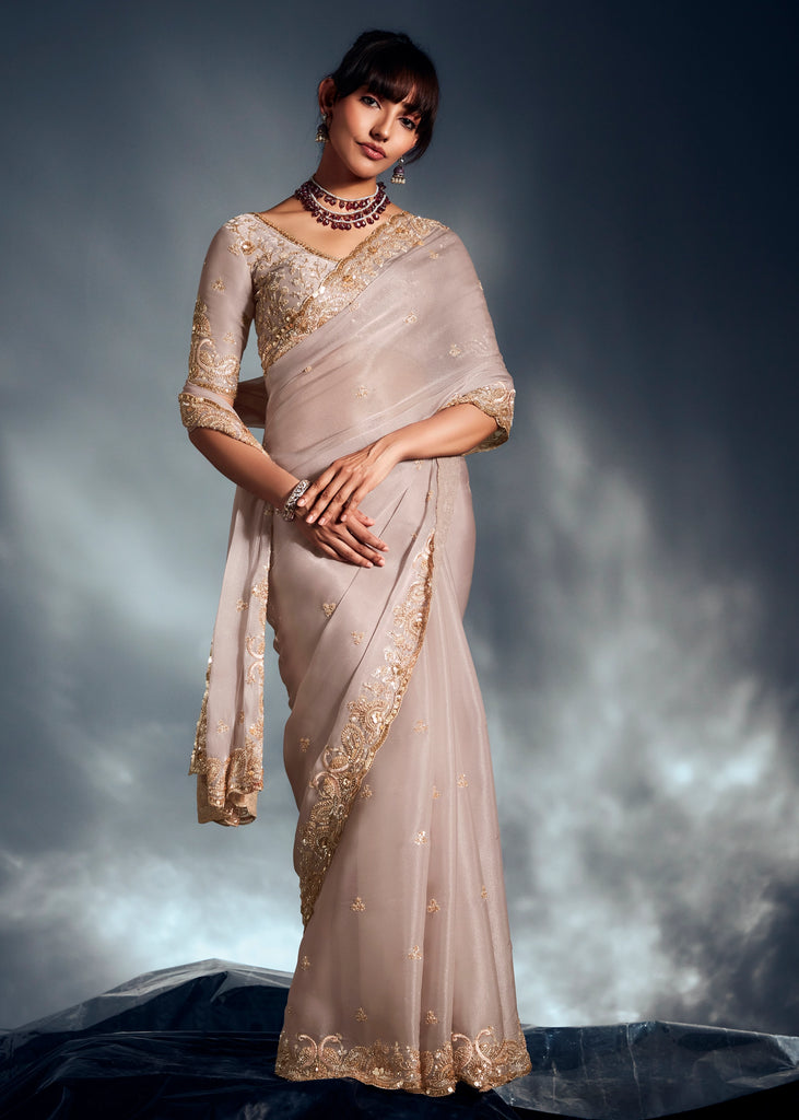 Powder Grey Designer Silk Saree