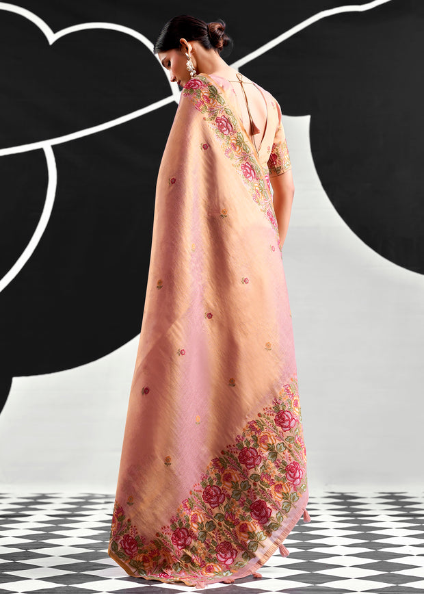 Soft Pink Woven Tissue Silk Saree