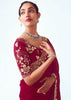 Maroon Embroidered Designer Tissue Saree