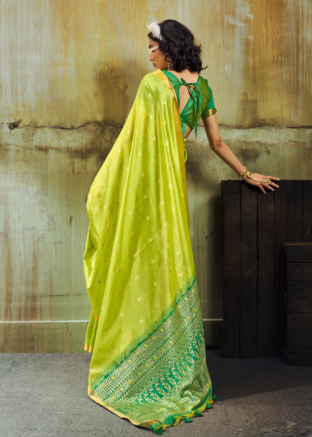 Lime Green Banarasi Tusser Silk Saree