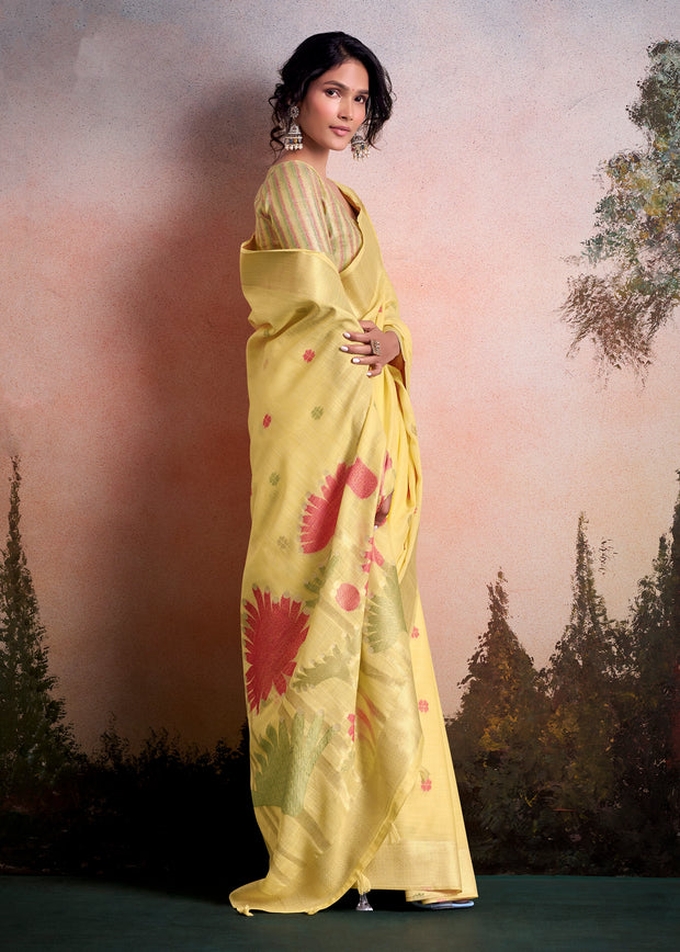 Delight Yellow Woven Linen Cotton Silk Saree