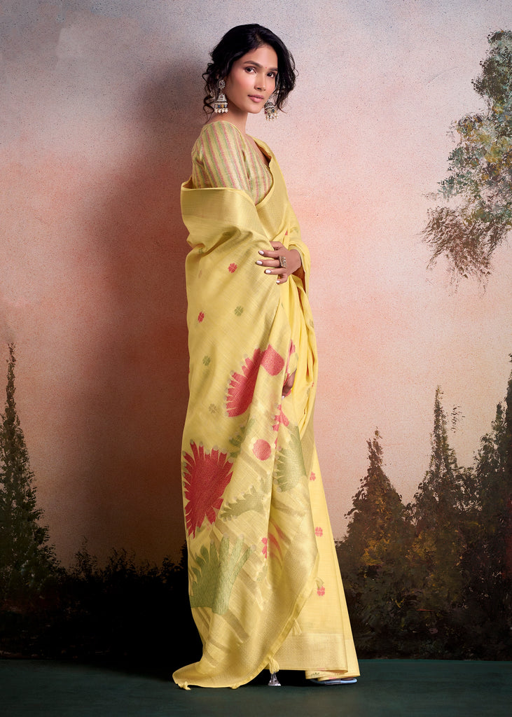Delight Yellow Woven Linen Cotton Silk Saree