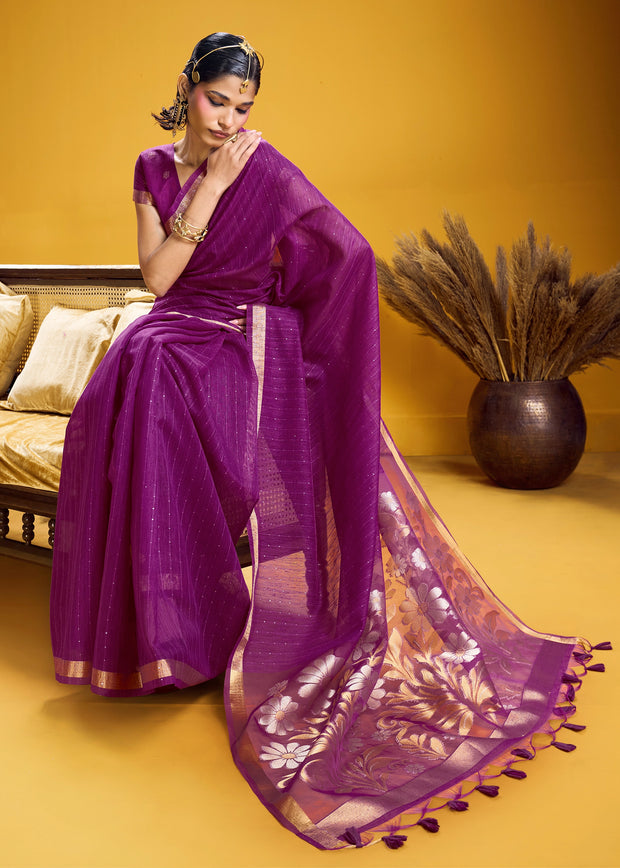 Dahlia Purple Woven Cotton Silk Saree