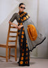 Orange Printed Satin Silk Saree