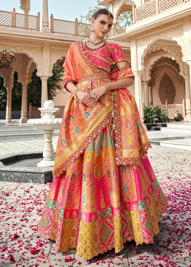Multicolor Banarasi Silk Embroidered Lehenga