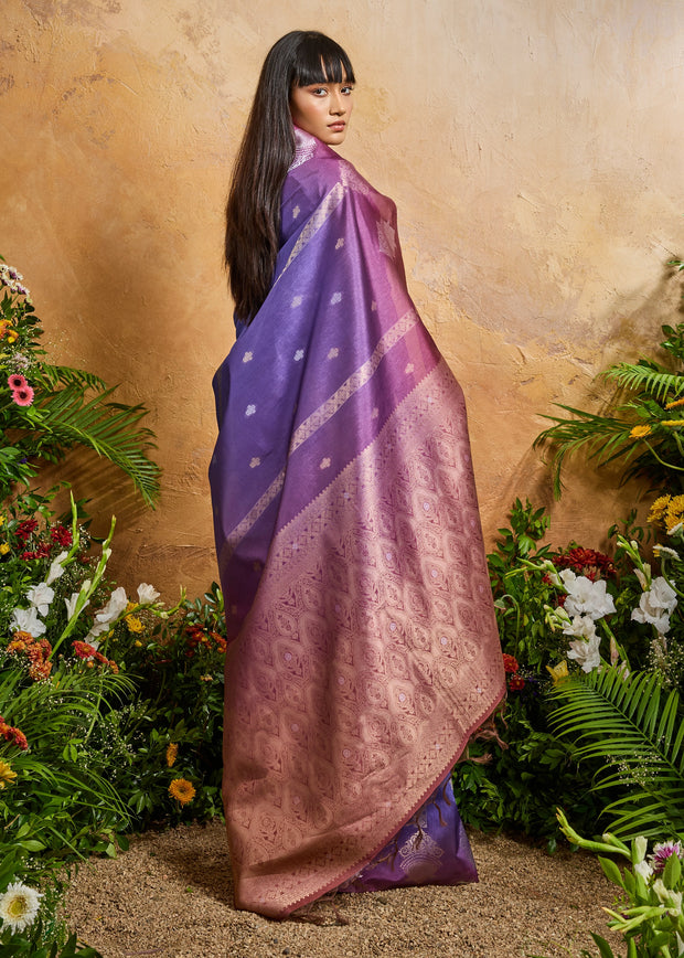 Lavender Purple Woven Banarasi Silk Saree