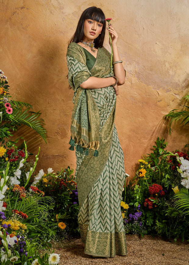 Heena Green Printed Patola Silk Saree