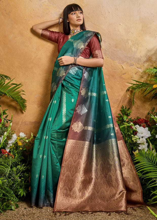 Arcadia Green Woven Banarasi Silk Saree