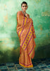 Yellow Printed Satin Silk Saree