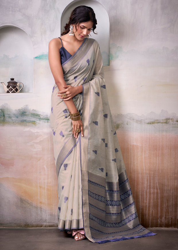 Off White Woven Banarasi Cotton Silk Saree