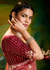 Earthy Red Heavy Embroidered Designer Silk Saree With contrast Blouse