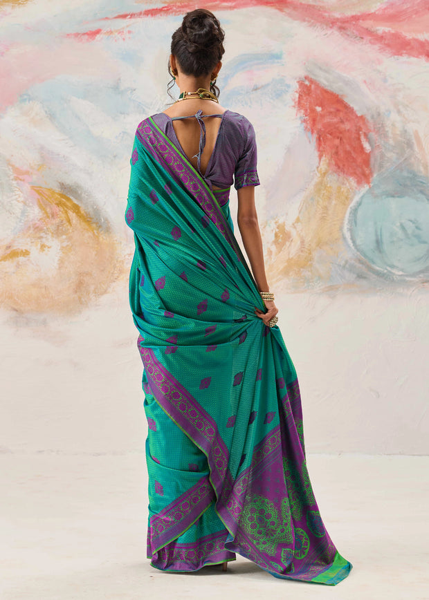 Marine Green Woven Kanjivaram Silk Saree