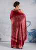 Persian Red Satin Silk Saree with Ajrakh Printed Pallu and Blouse