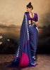 Navy Blue Printed Satin Silk Saree