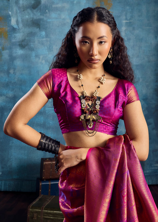 Dahlia Purple Banarasi Silk Saree