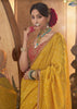 “Exclusive Offer” : Golden Yellow Woven Designer Embroidered Silk Saree With Contrast Blouse
