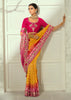 Yellow And Pink Embroidered Georgette Bandhej Saree