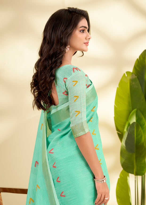 Summer Green Woven Linen Silk Saree