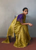 Olive Green Embroidered Silk Saree With Heavy Blouese