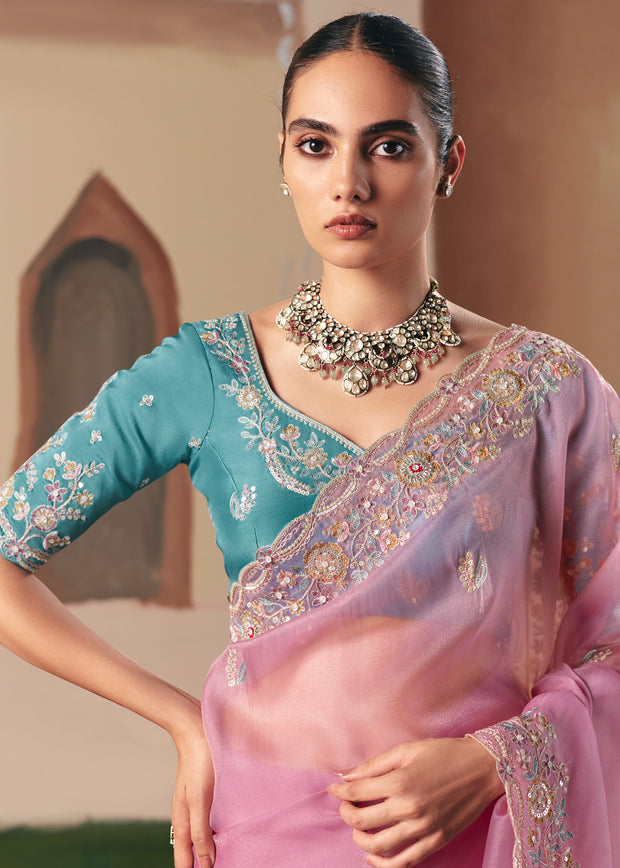 Light Pink Embroidered Designer Saree
