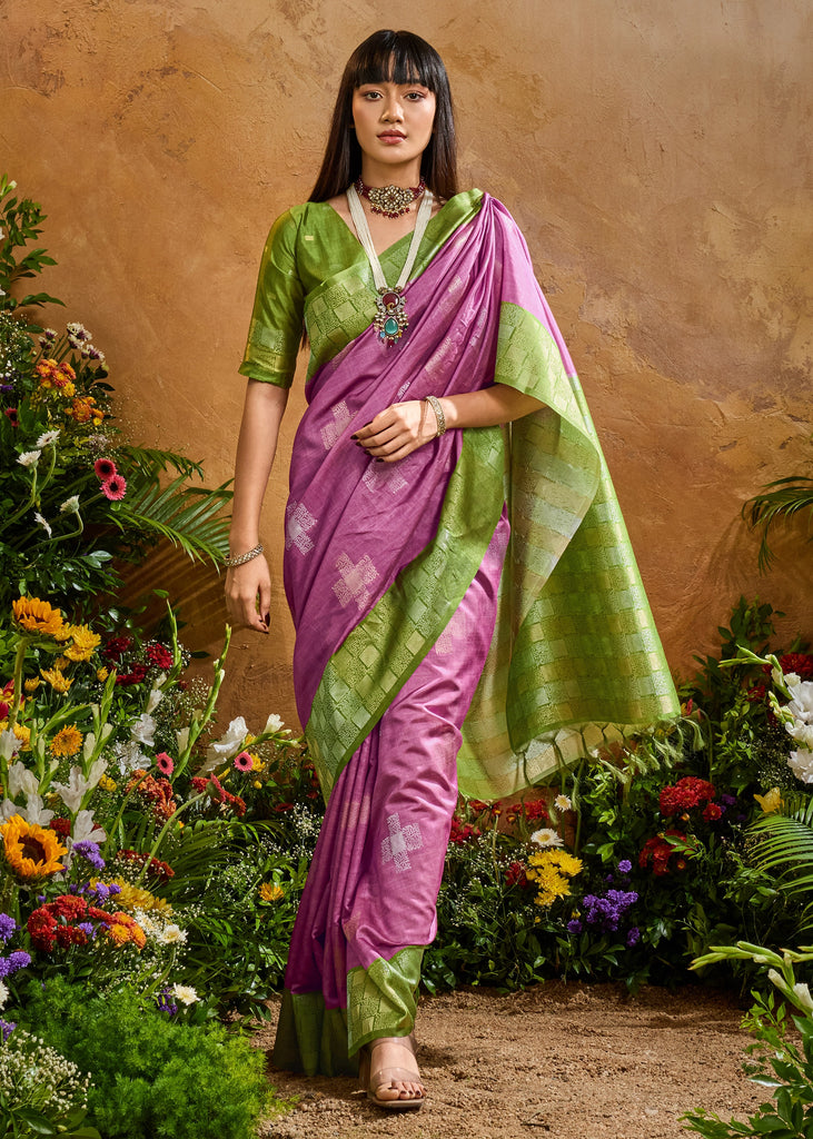 Purple Woven Cotton Silk Saree