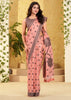 Peach Pink Woven Linen Silk Saree