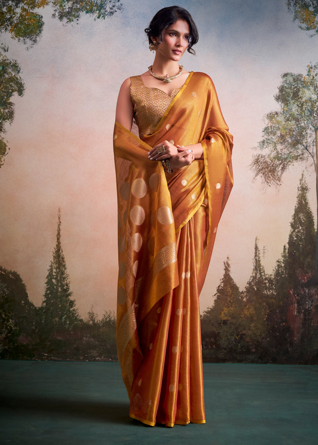 Marigold Yellow Woven Tissue Silk Saree