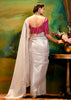 Vaporous Grey Heavy Embroidered Designer Silk Saree With contrast Blouse